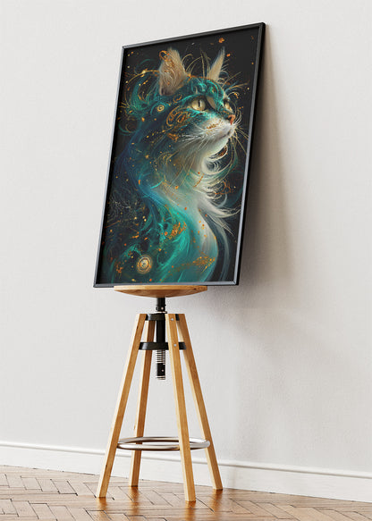 Abstract Cosmic Cat Canvas Print & Poster – Luxury Animal Wall Art – AI PRINT LAB