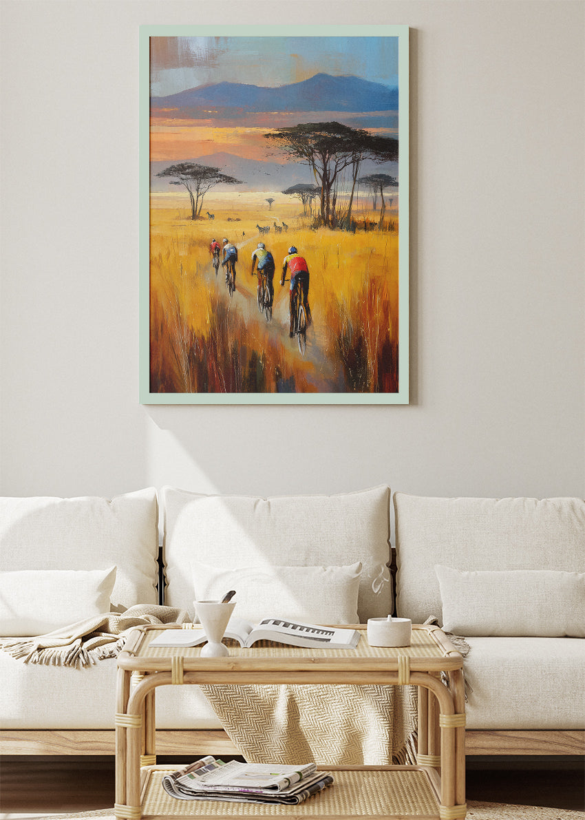 Golden Savanna Cycling Art Print & Canvas – Endless Horizon Ride