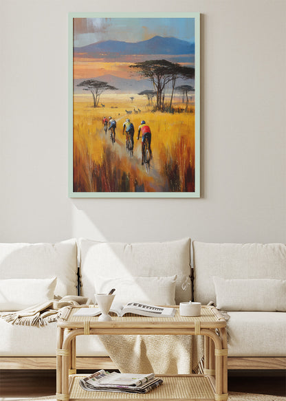Golden Savanna Cycling Art Print & Canvas – Endless Horizon Ride