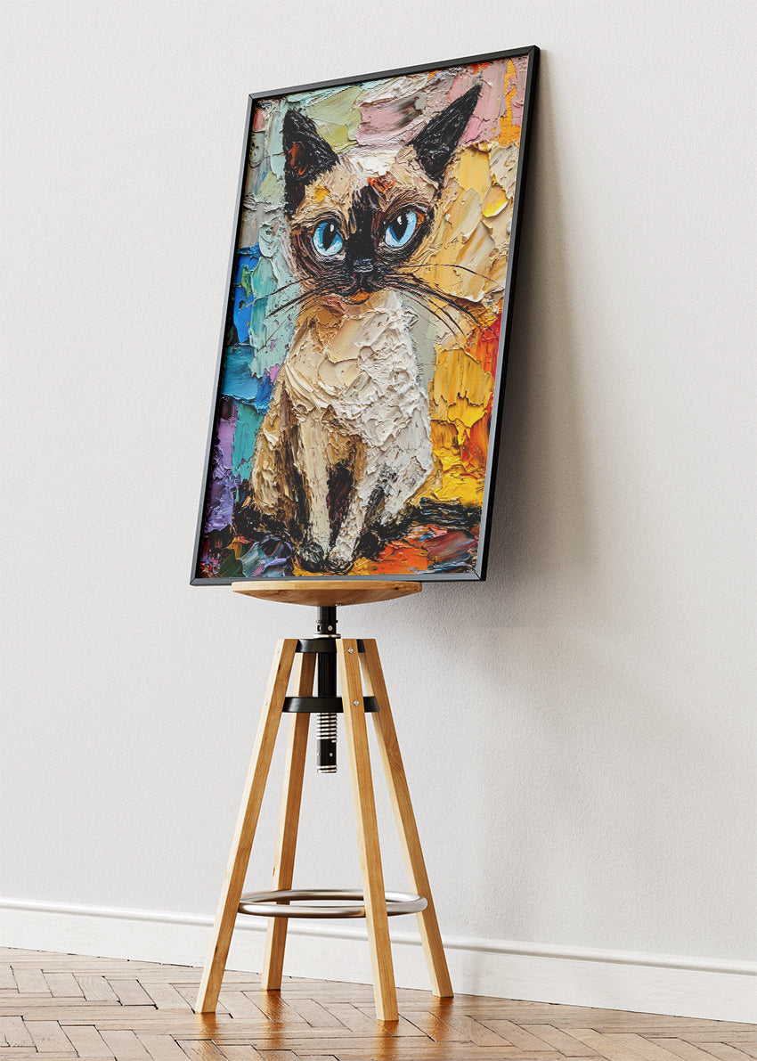 Textured Siamese Cat Poster & Canvas Print – Colorful Palette Knife Painting Art