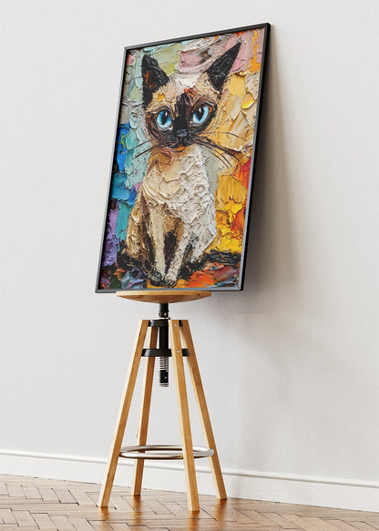 Textured Siamese Cat Poster & Canvas Print – Colorful Palette Knife Painting Art