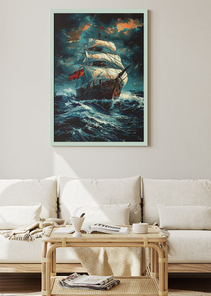 Stormbound Voyager – Dramatic Tall Ship Ocean Canvas & Poster Print – AI PRINT LAB