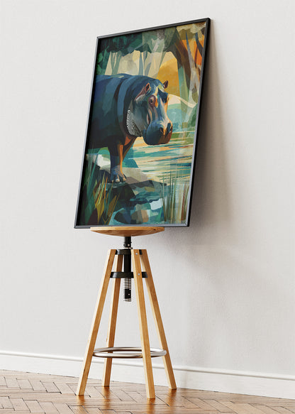 Hippo Canvas Print & Poster – Modern Wildlife Wall Art – AI PRINT LAB