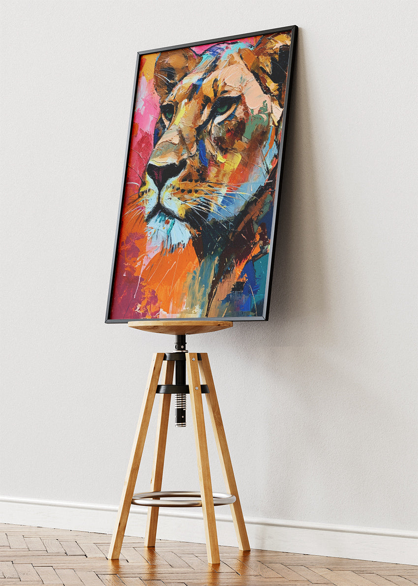 Colorful Lion Portrait Poster & Canvas Print – Bold Abstract Animal Art