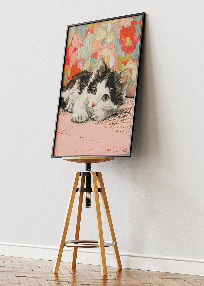 Cute Kitten Canvas Print & Poster – Floral Cat Wall Art – Soft Aesthetic Home Decor – AI PRINT LAB