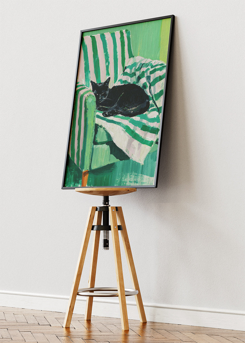 Black Cat Canvas Print & Poster – Green Abstract Interior Wall Art – Modern Artistic Decor – AI PRINT LAB