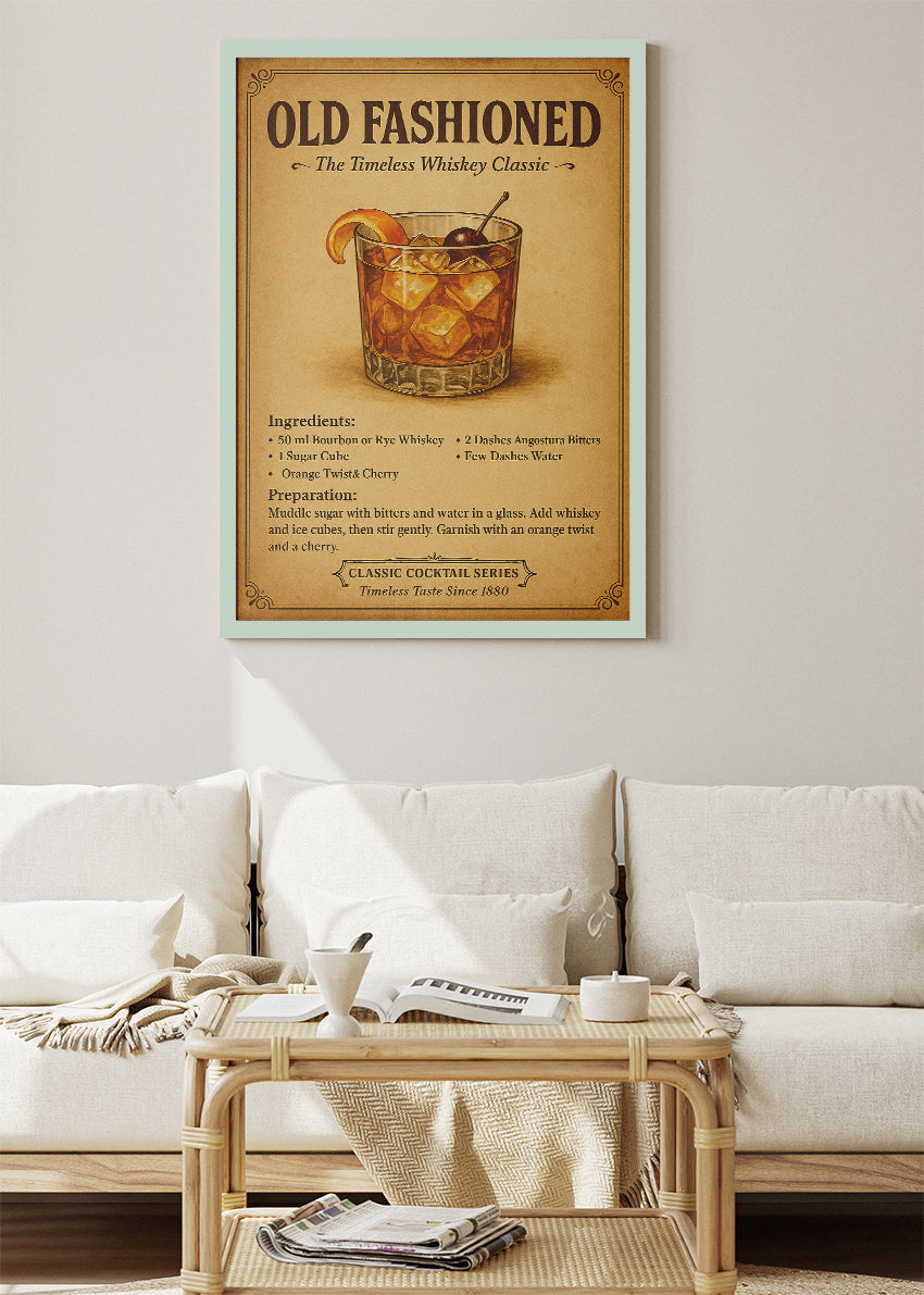 Old Fashioned Vintage Cocktail Poster & Canvas Print | Classic Whiskey Bar Wall Art