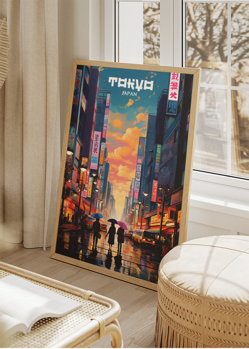 Tokyo Japan Poster & Canvas Print – Illustrated Neon City Street Art