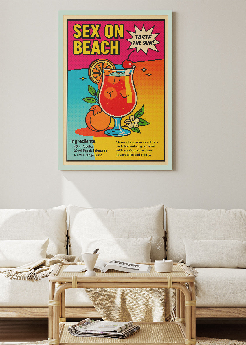 Sex on the Beach Pop Art Cocktail Poster & Canvas Print | Retro Bar Wall Art