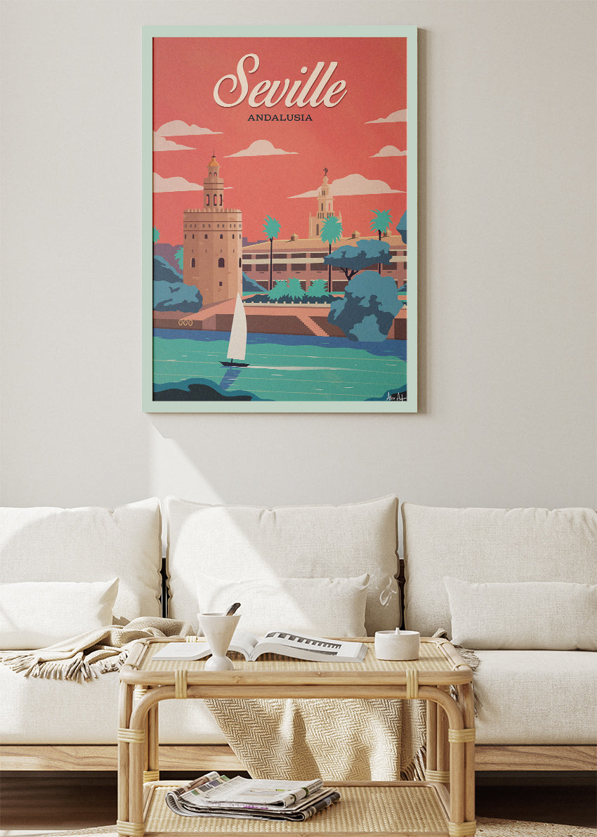 Seville Andalusia Poster & Canvas Print – Vintage Illustrated Spain Travel Art