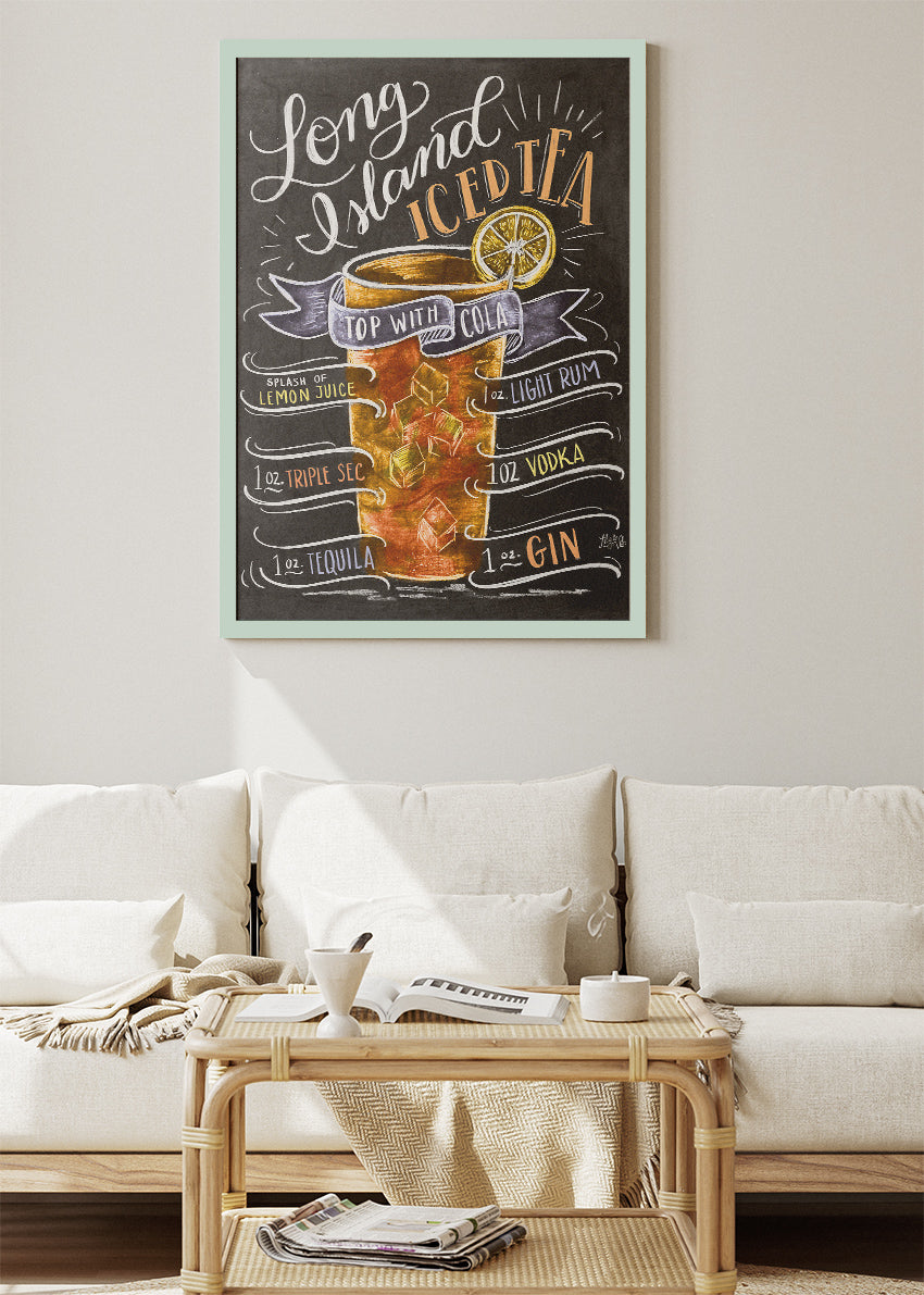 Long Island Iced Tea Chalkboard Cocktail Poster & Canvas Print | Vintage Bar Wall Art