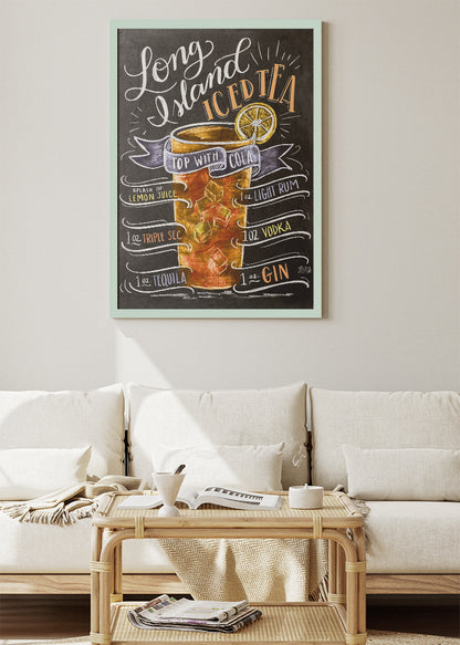 Long Island Iced Tea Chalkboard Cocktail Poster & Canvas Print | Vintage Bar Wall Art