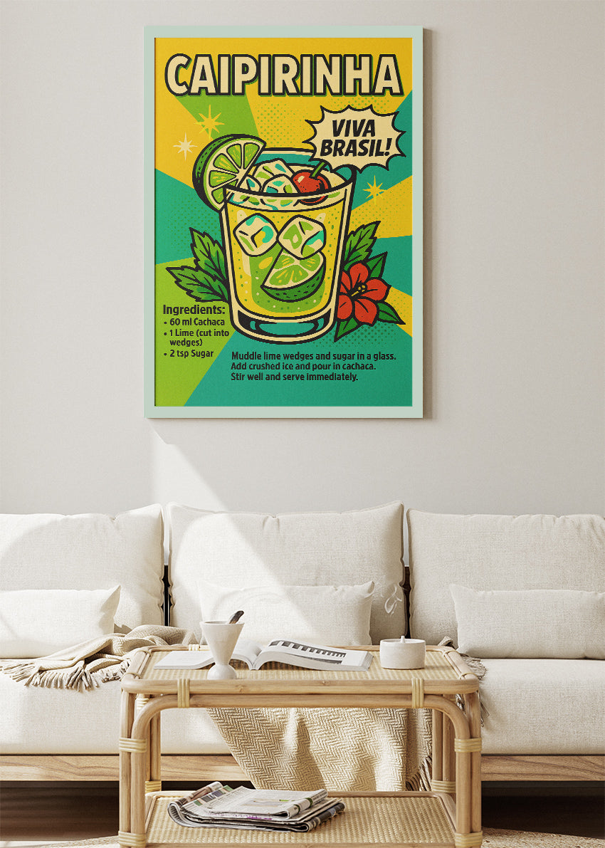 Caipirinha Pop Art Cocktail Poster & Canvas Print | Viva Brasil Retro Bar Wall Art