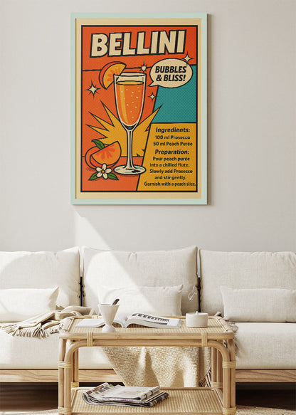 Bellini Pop Art Cocktail Poster & Canvas Print | Retro Bubbles Bar Wall Art
