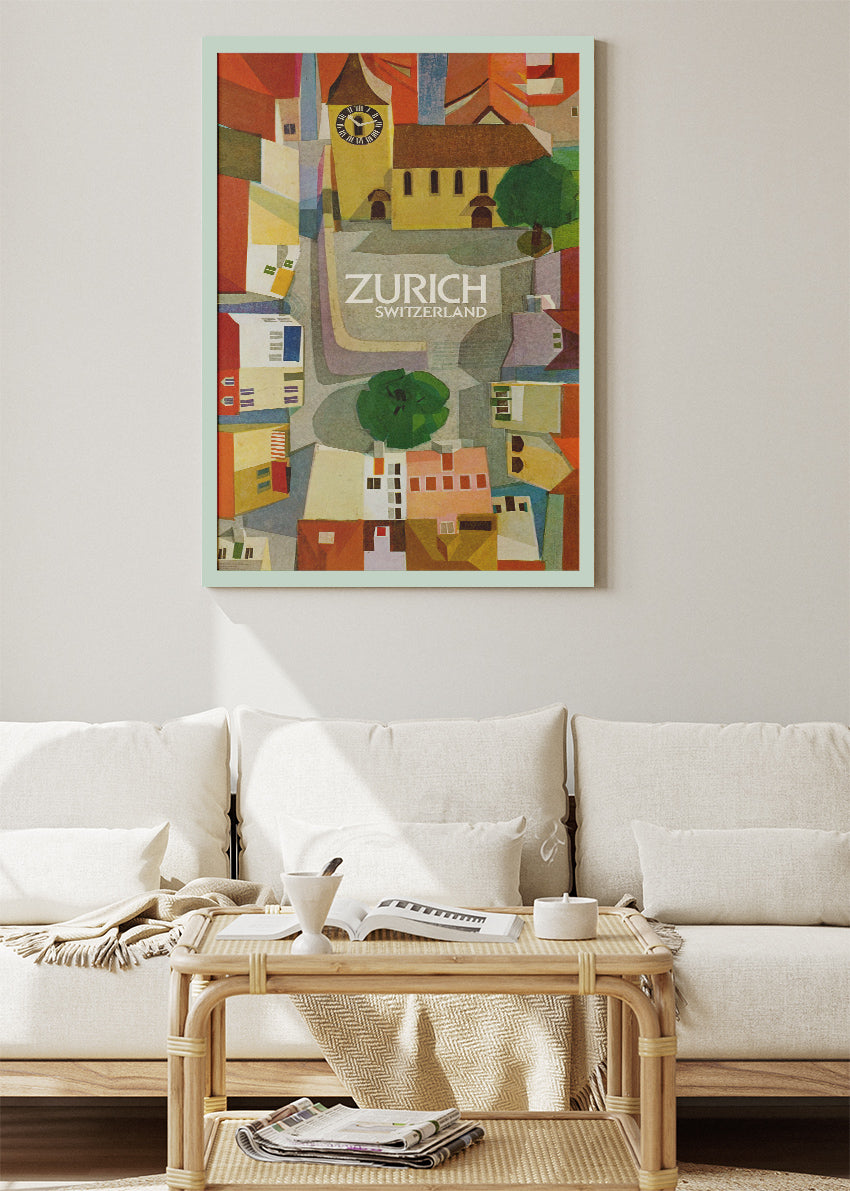 Zurich Switzerland Poster & Canvas Print – Vintage Modern-Art Illustrated City Design