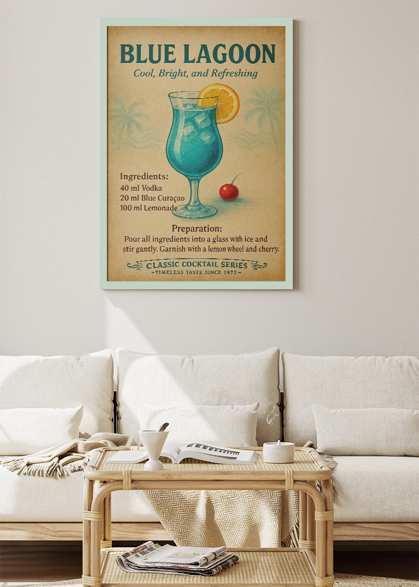Blue Lagoon Vintage Cocktail Poster & Canvas Print | Classic Refreshing Bar Wall Art