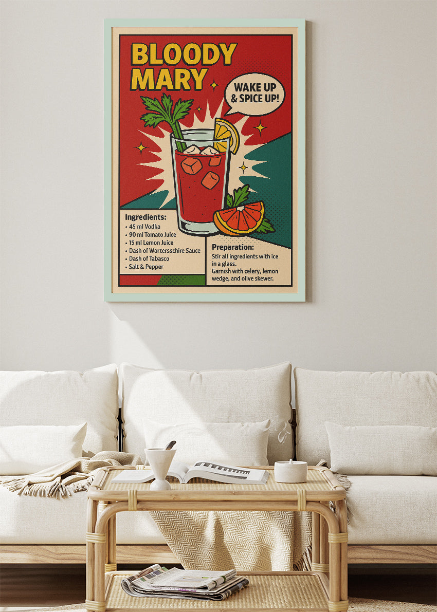 Bloody Mary Pop Art Cocktail Poster & Canvas Print | Retro Wake Up Bar Wall Art