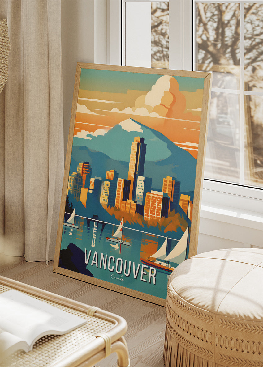 Vancouver Canada Skyline Poster & Canvas Print – Mountains & Sailboats Wall Art