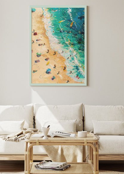 Aerial Beach Scene with Turquoise Waves – Vibrant Coastal Wall Art Poster & Canvas – AI PRINT LAB