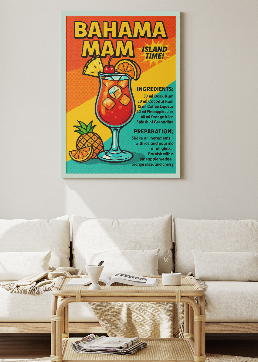 Bahama Mama Pop Art Cocktail Poster & Canvas Print | Retro Tropical Bar Wall Art