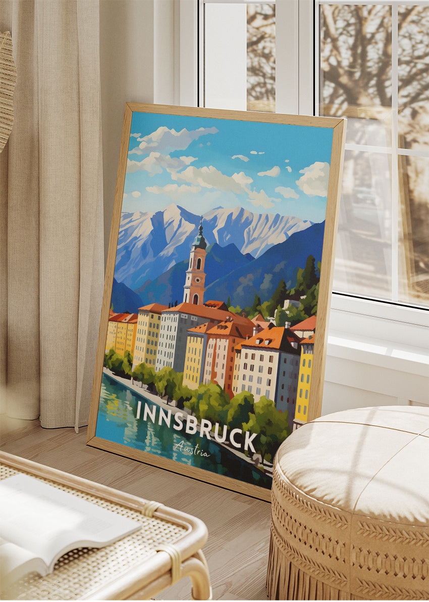 Innsbruck Austria Travel Poster & Canvas Wall Art – Alpine City Landscape Illustration