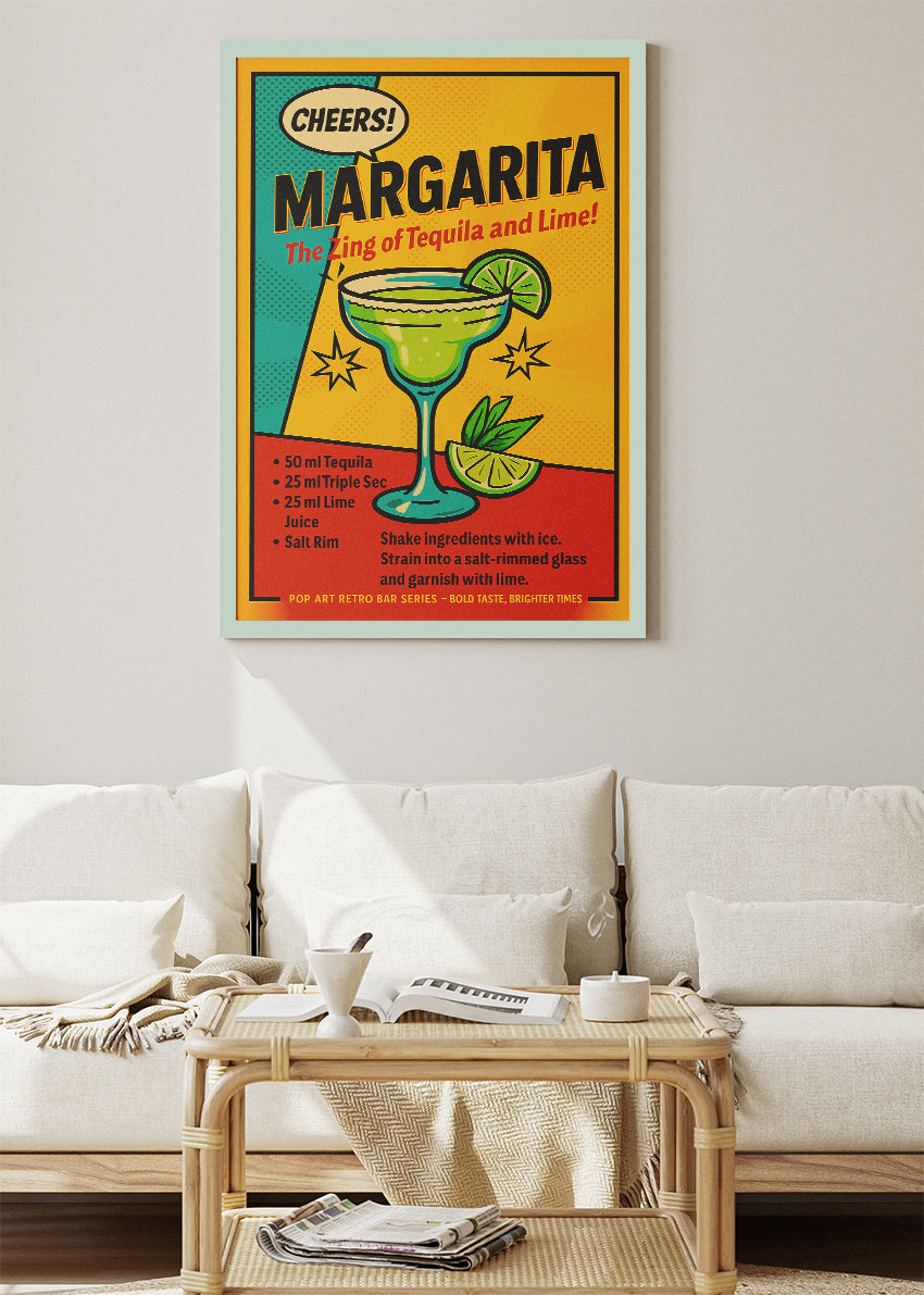 Margarita Pop Art Cocktail Recipe Poster & Canvas Print | Retro Comic Bar Wall Art