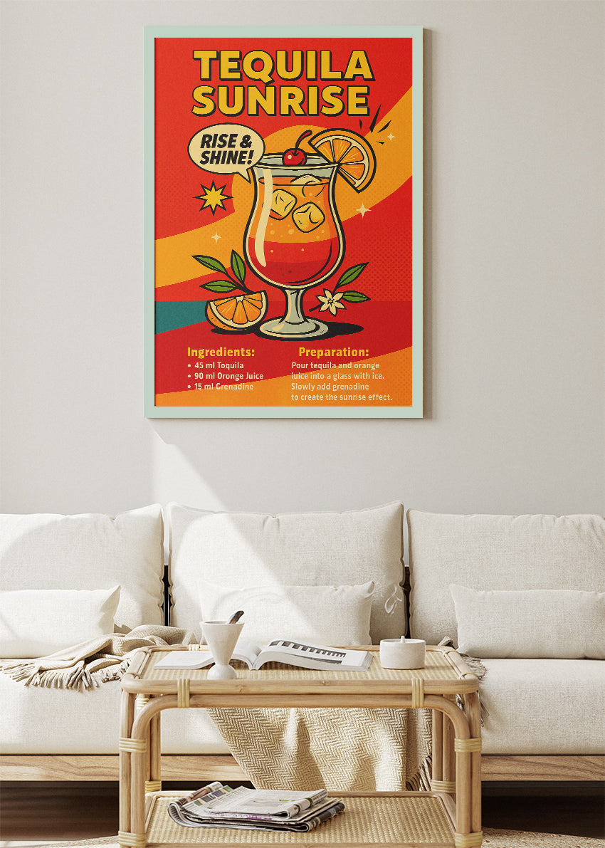 Tequila Sunrise Pop Art Poster & Canvas Print | Retro Bar Cocktail Wall Art