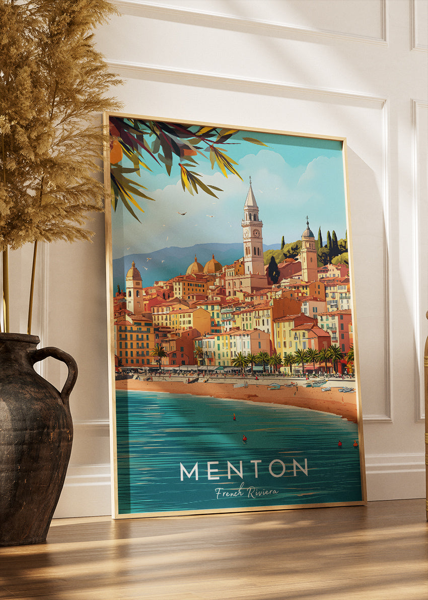 Menton French Riviera Poster & Canvas Print – Vintage Coastal Travel Art