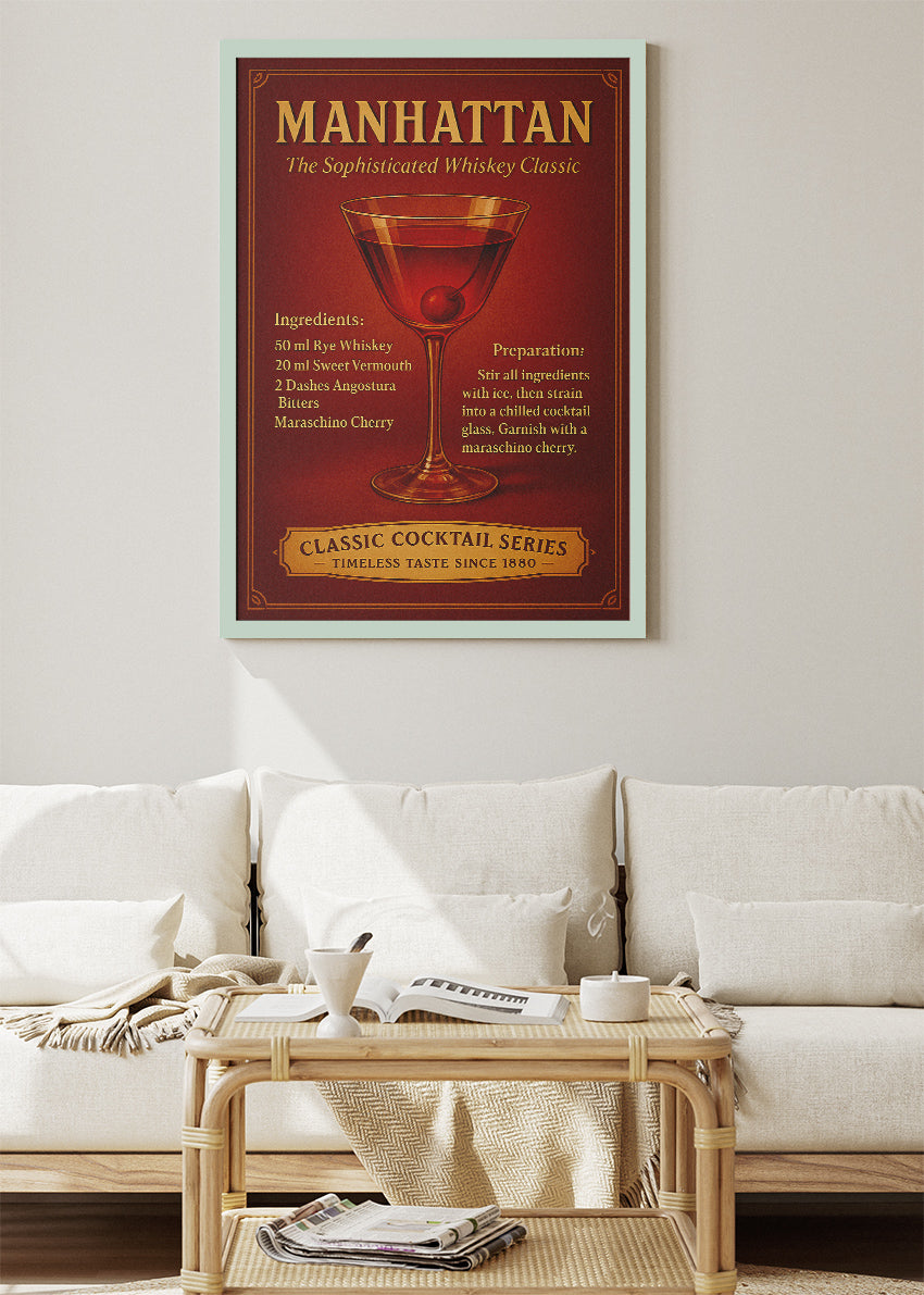 Manhattan Classic Whiskey Cocktail Poster & Canvas Print | Vintage Bar Wall Art