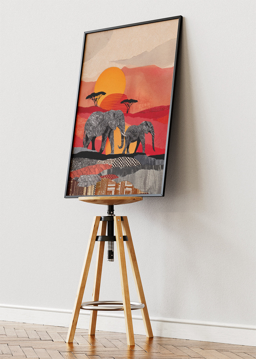 Elephant Canvas Print & Poster – African Sunset Wall Art – Modern Safari Landscape Decor – AI PRINT LAB