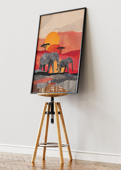 Elephant Canvas Print & Poster – African Sunset Wall Art – Modern Safari Landscape Decor – AI PRINT LAB