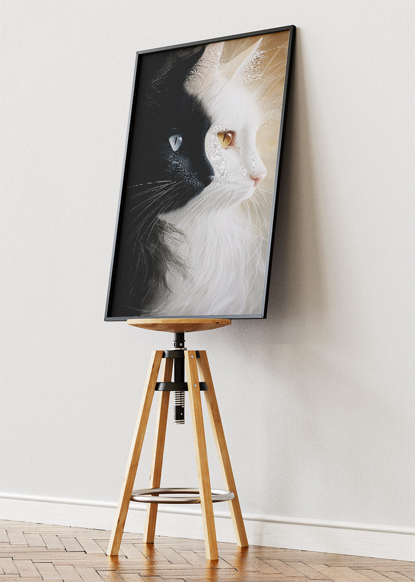 Black and White Cat Canvas Print & Poster – Dual Tone Animal Wall Art – Minimalist Luxury Decor – AI PRINT LAB