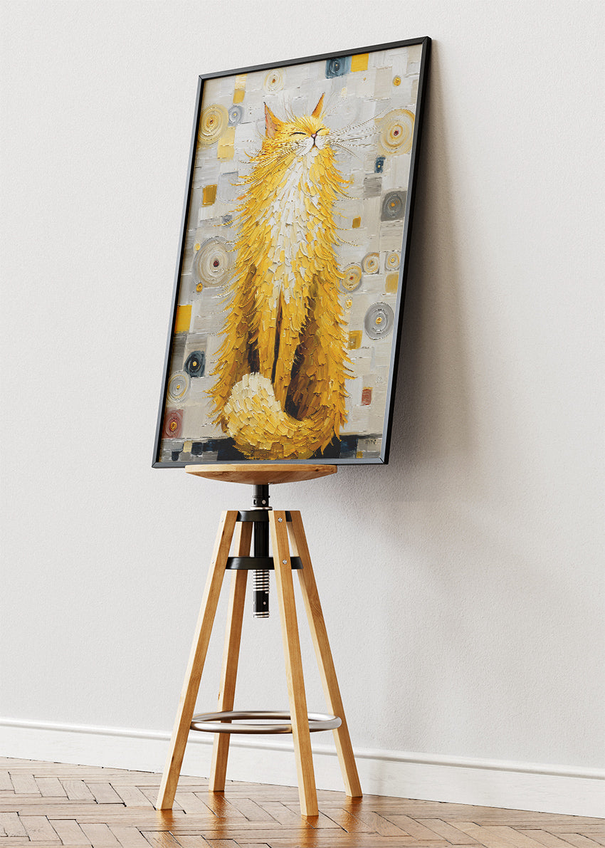 Golden Cat Canvas Print & Poster – Textured Abstract Animal Wall Art – Luxury Modern Decor – AI PRINT LAB