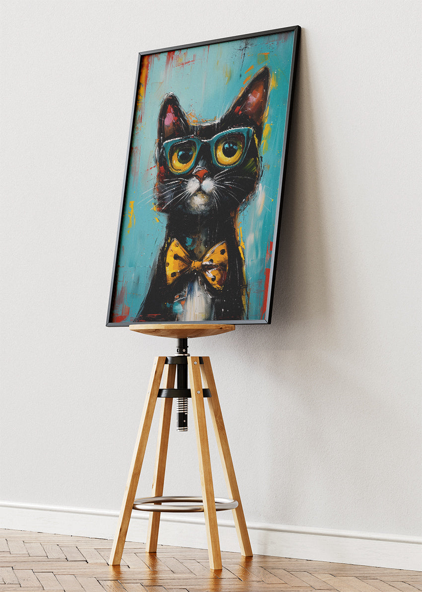 Black Cat with Glasses Poster & Canvas Print – Quirky Modern Pet Art