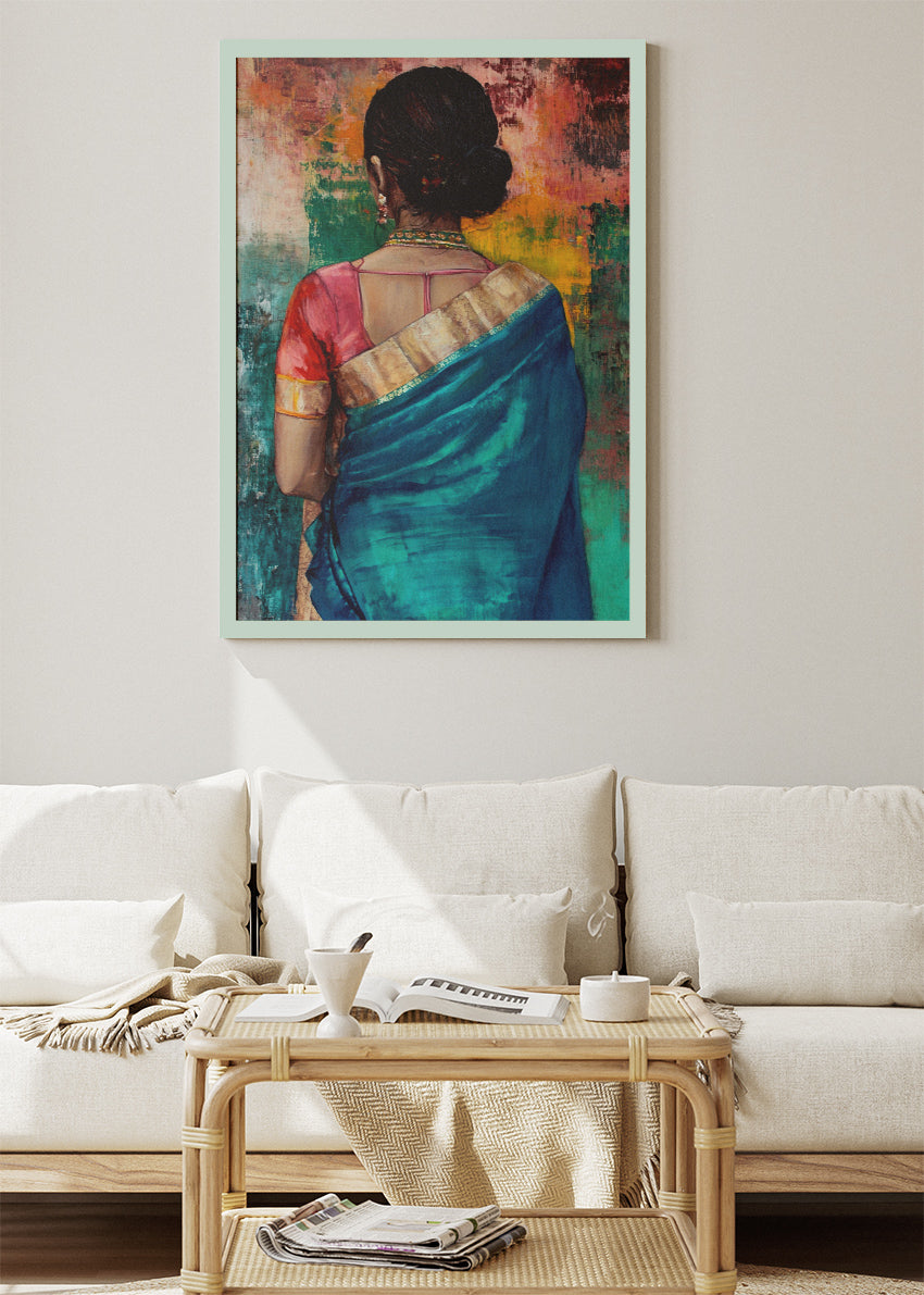 Emerald Saree Grace Canvas & Poster Print – AI PRINT LAB