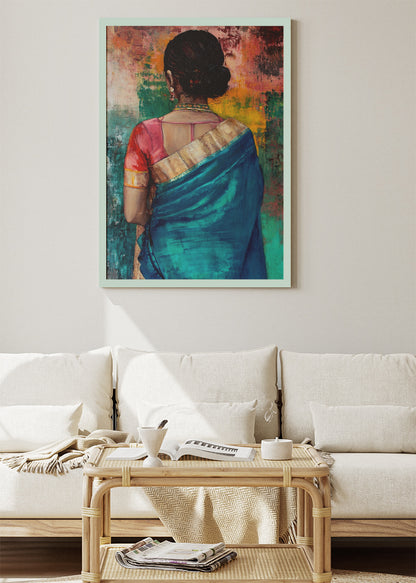 Emerald Saree Grace Canvas & Poster Print – AI PRINT LAB