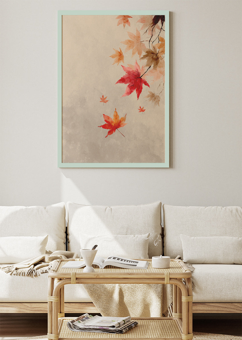 Autumn Maple Leaves Wall Art – Soft Neutral Fall Canvas Print | Minimalist Botanical Portrait Poster
