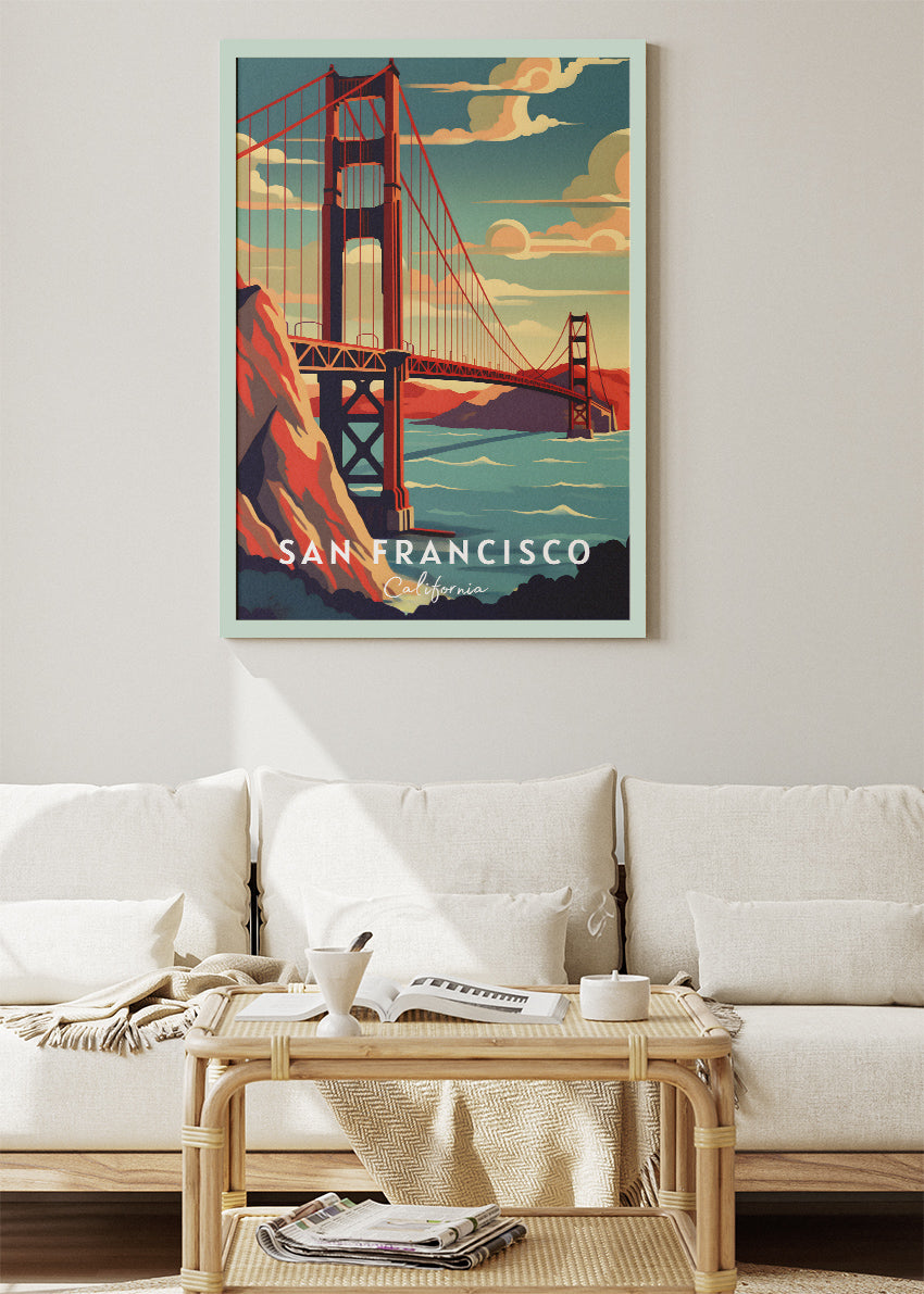 San Francisco California Poster & Canvas Print – Golden Gate Bridge Illustrated Wall Art