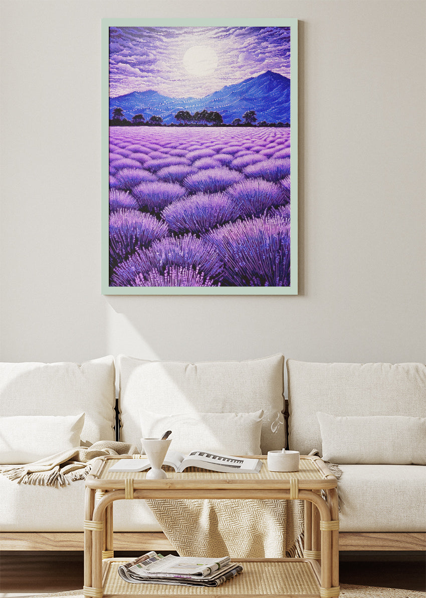 Moonlit Lavender Fields – Purple Landscape Canvas & Poster Print – AI PRINT LAB