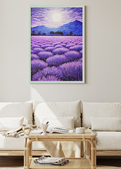 Moonlit Lavender Fields – Purple Landscape Canvas & Poster Print – AI PRINT LAB