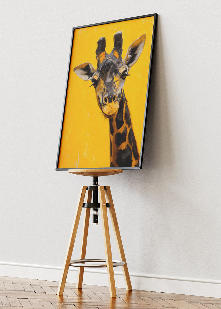 Giraffe Portrait Poster & Canvas Print – Bright Yellow Modern Animal Art