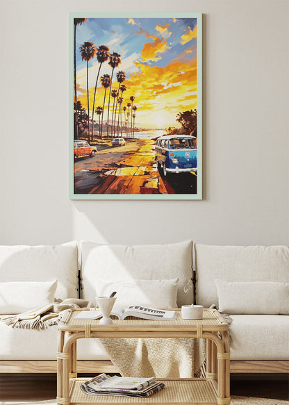 Golden Coast Road – Vintage Sunset Van Canvas & Poster Print – AI PRINT LAB