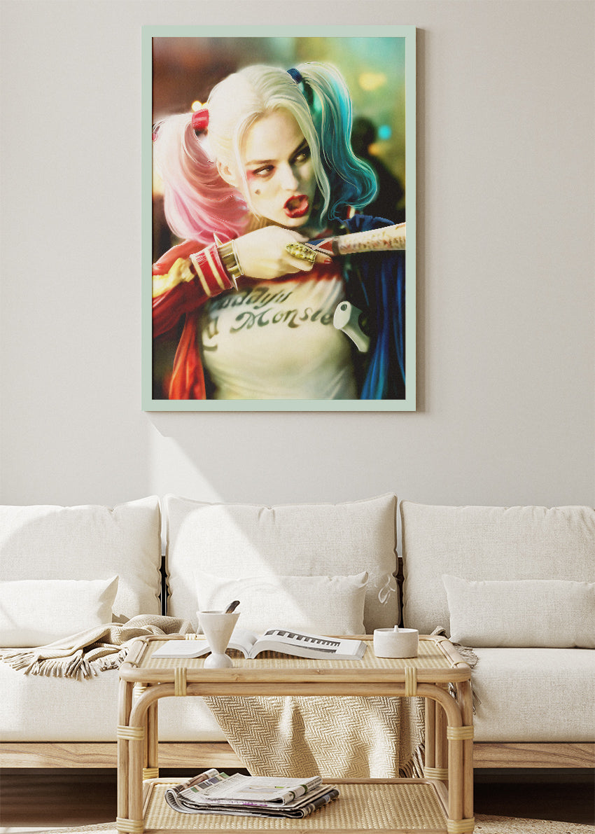 Harley Quinn – Neon Rebel Portrait Canvas & Poster Print – AI PRINT LAB