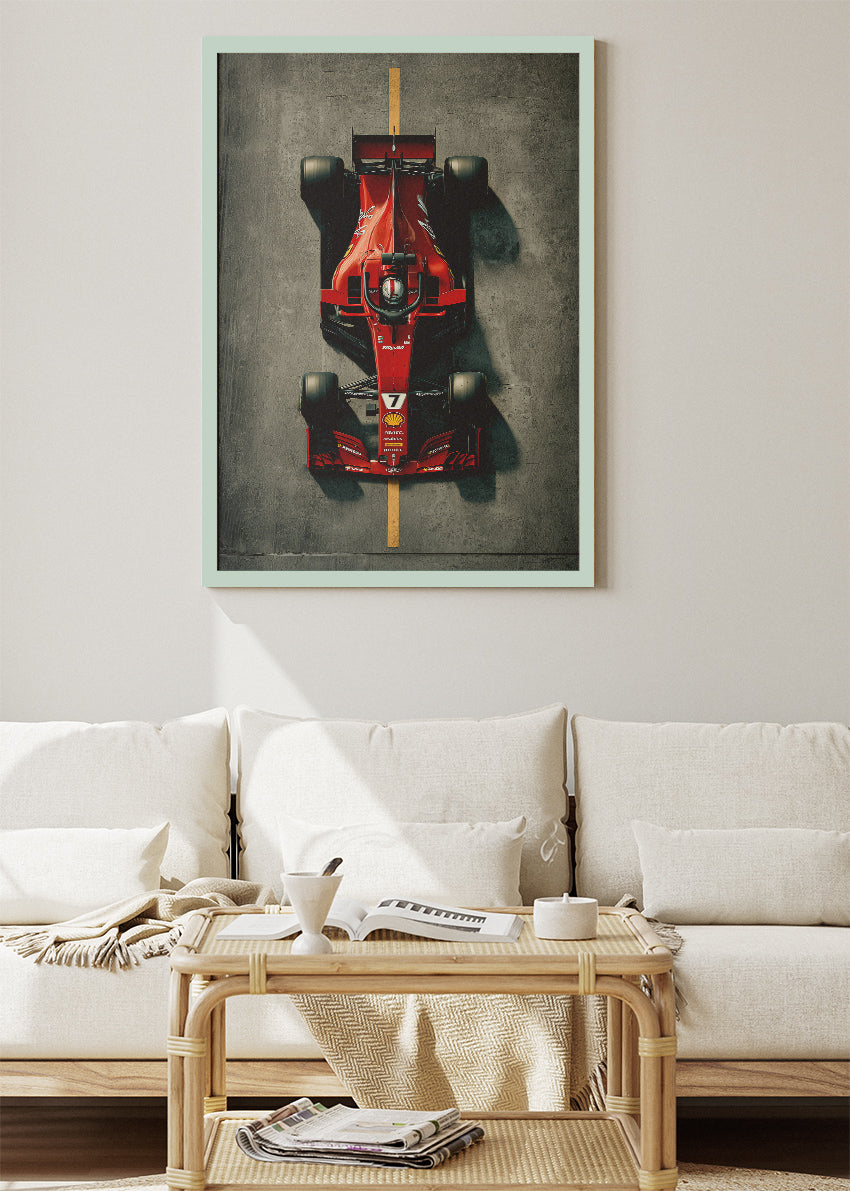 Ferrari Formula 1 Minimal Poster Canvas Print – Top View F1 Car Wall Art – AI PRINT LAB