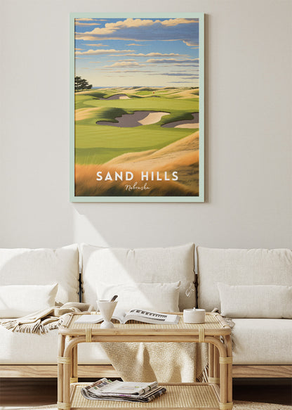 Sand Hills Nebraska Golf Poster & Canvas Print – Illustrated Golf Course Landscape Wall Art