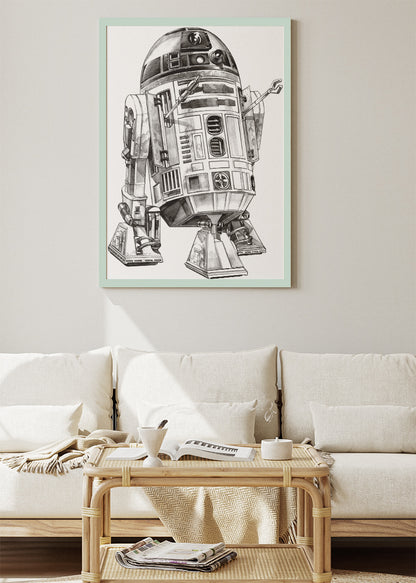 R2-D2 – Minimal Sci-Fi Line Art Canvas & Poster Print – AI PRINT LAB
