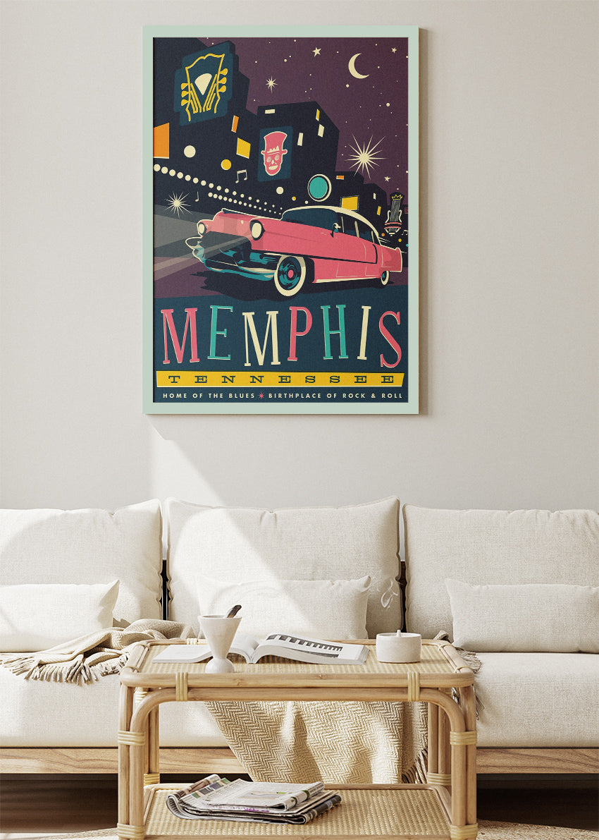 Memphis Tennessee Poster & Canvas Print – Retro Blues & Rock ’n’ Roll Nightlife Wall Art