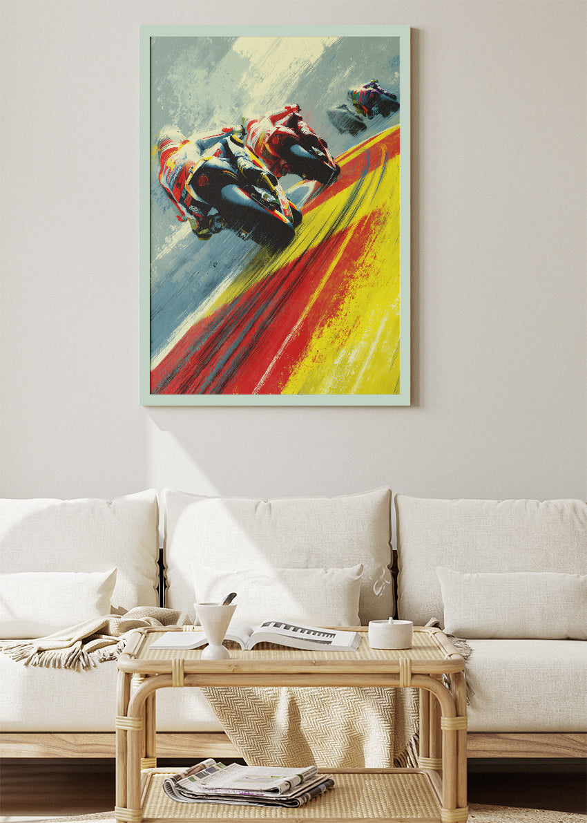 Spain Motorcycle Racing Motion Wall Art Poster & Canvas