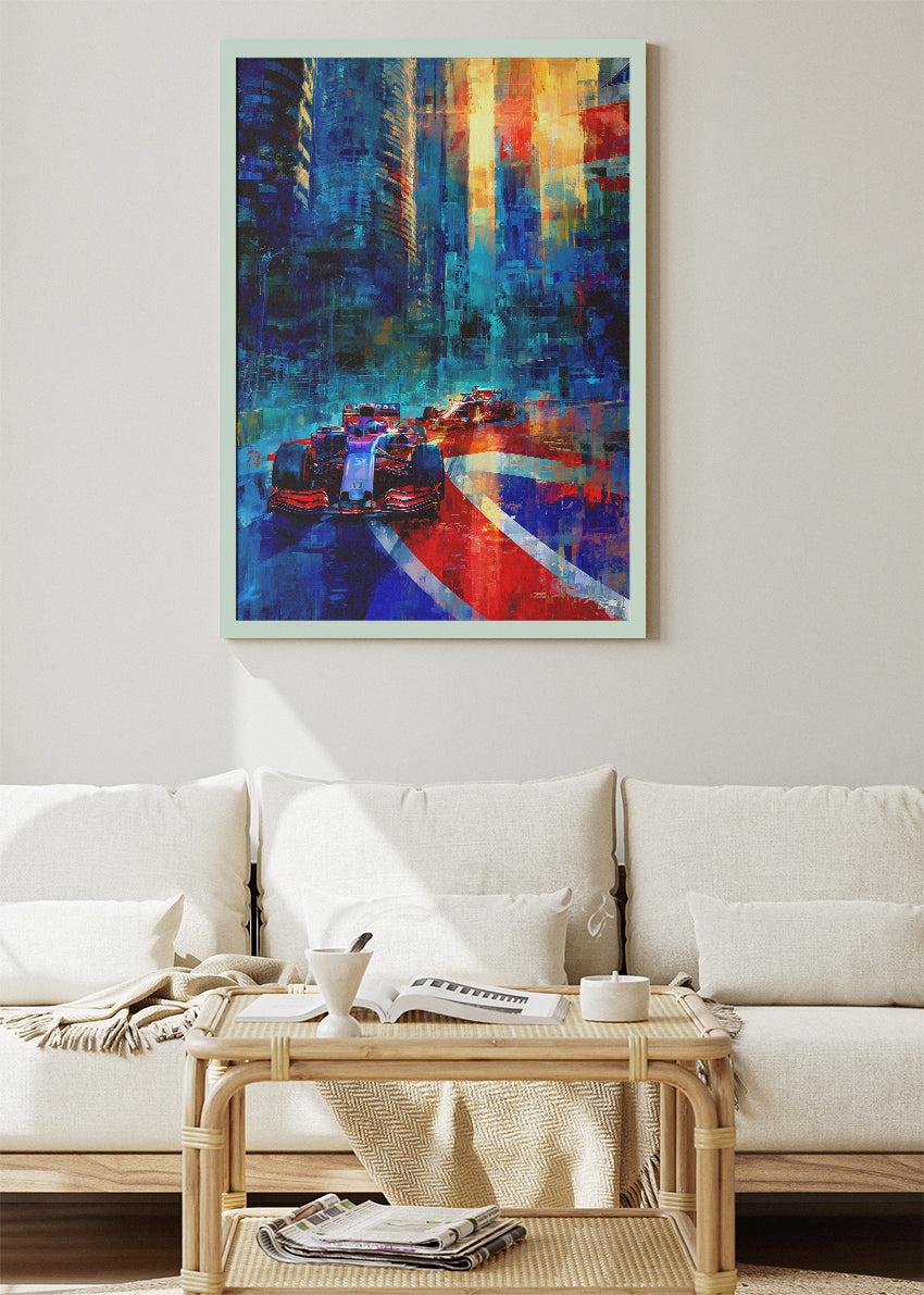 Formula 1 Urban Night City Poster Canvas Print – Abstract Racing Wall Art – AI PRINT LAB