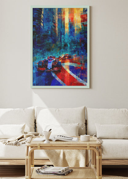 Formula 1 Urban Night City Poster Canvas Print – Abstract Racing Wall Art – AI PRINT LAB
